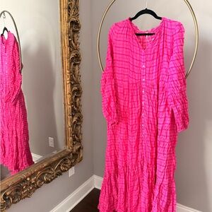 Free People Hot Pink Crinkled Maxi Dress